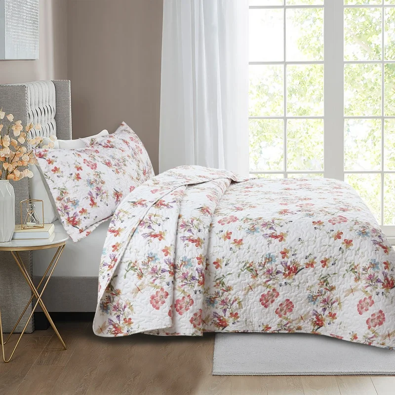 Floral Printed Flower Summer Quilt 1/2/3 Pcs Set Princess Light Quilted Bedspread Air-conditioning Blanket Comforter Bedding Set