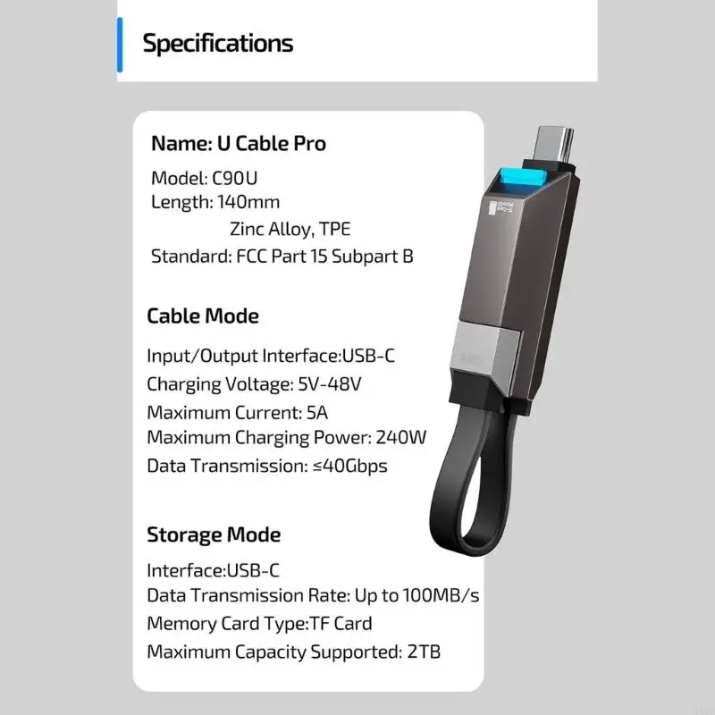 2 In 1 USB Type C To USB Type C Cable With 240W Fast Charging And 40Gbps Data Transfer For immediate Connection 896C