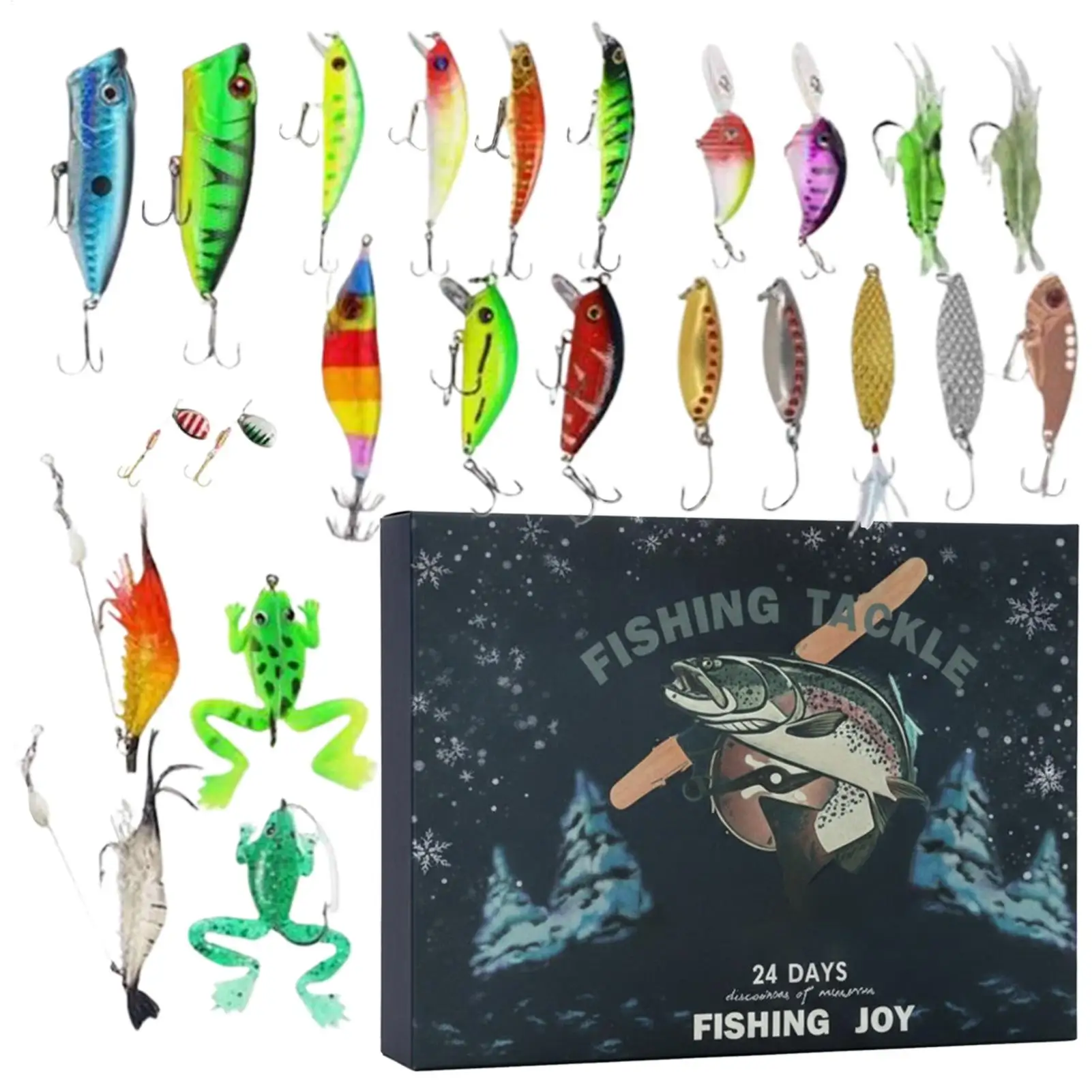 

Рождественский календарь обратного отсчета с приманкой для рыбы, 24-дневный пресноводный морской календарь с приманкой для рождественской рыбалки, календарь для озерного потока