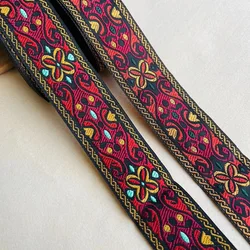 10Yards/Lots Woven Jacquard Ribbon Trims Flowers Red Totem Pattern For Curtain And Clothing Accessory Size 4cm LS-2699