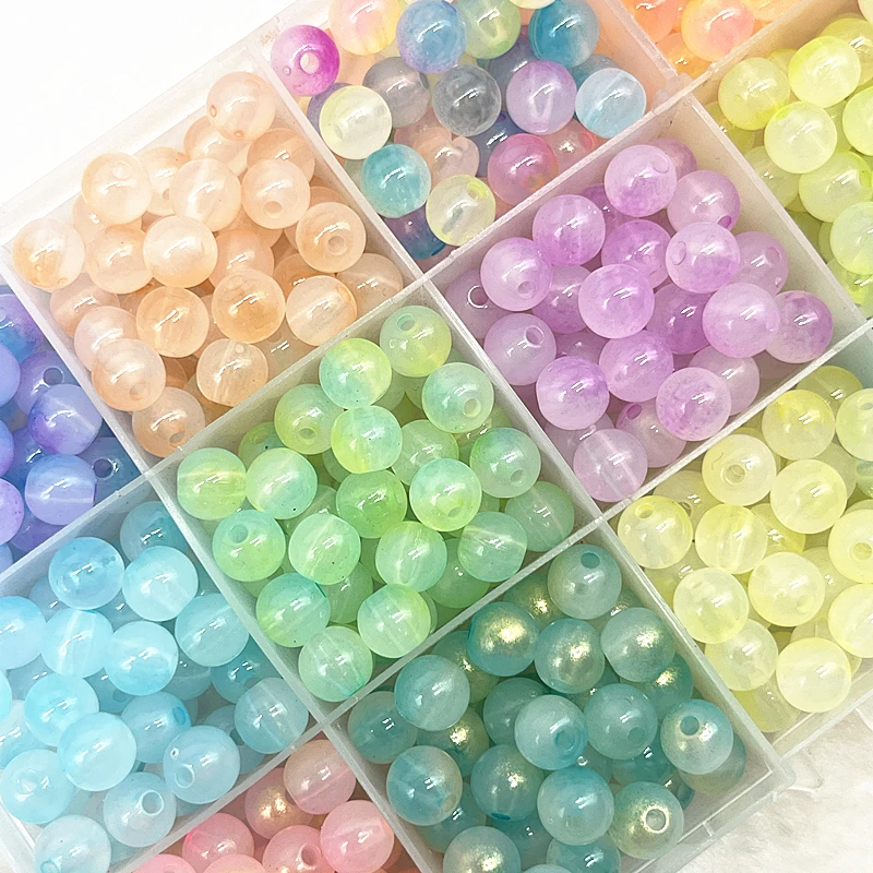 50pcs 8mm Double Color Jelly Result Round Acrylic Beads Loose Spacer Beads Pattern for Jewelry Making DIY Bracelet Necklace