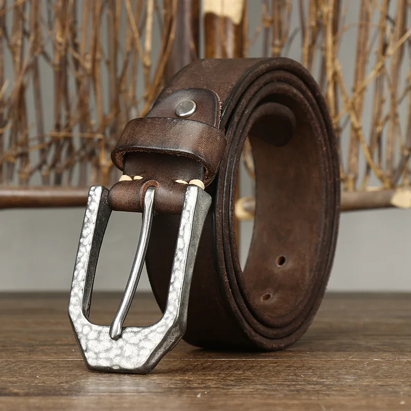 

Retro Stainless Steel Belt Buckle Mens Belts Luxury Super Thick Genuine Leather Belt Ceinture Belts Men Leather Waist Belt