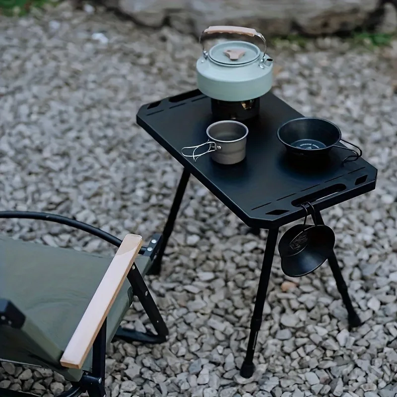 

1pc Folding Picnic Table Camping Table Adjustable Height Folding Table Portable Aluminum Small Table With Handle For Picnic