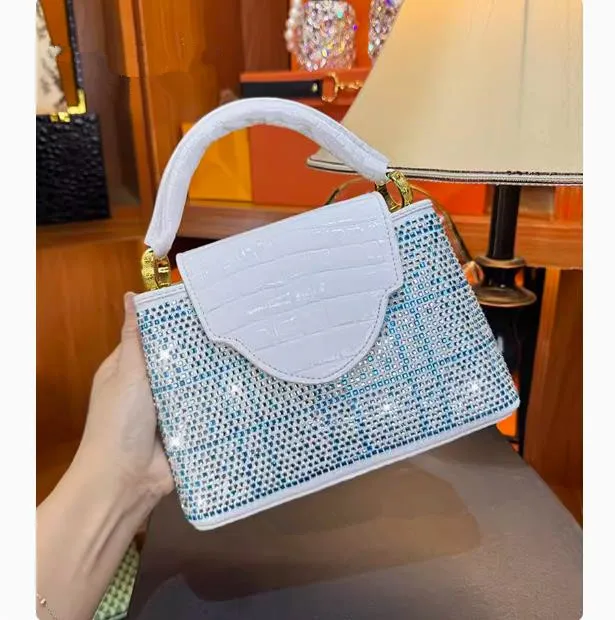 European and American High-end Diamond-encrusted Handbag Women's  New Entry Luxury Niche Plaid Rhinestone Crossbody Small Bag