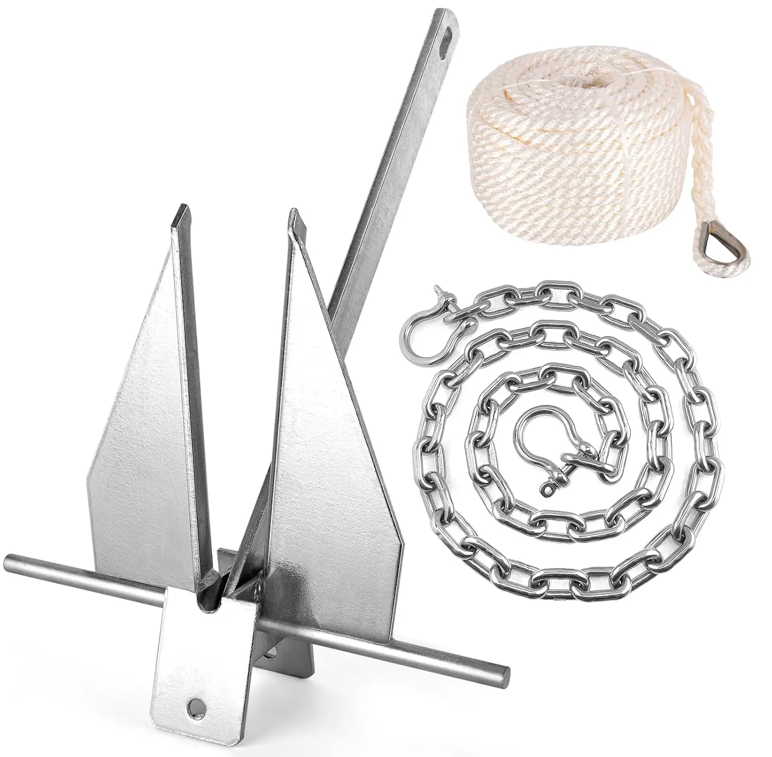 

13Lbs Heavy Duty Boat Anchor Kit, Fluke Style with Chain and Rope for Pontoon, Sail, Fishing