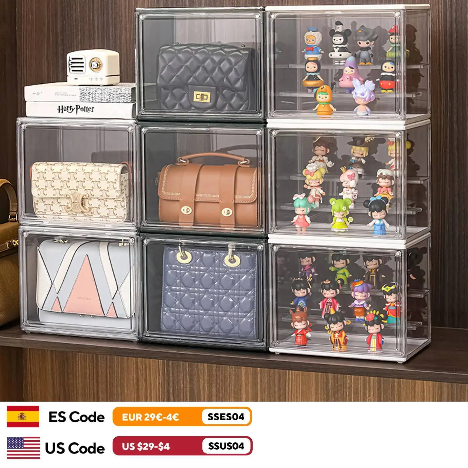 

Clear Box Stackable Plastic Dustproof Storage Bins Figures Display Collectibles Bag Cosmetic Show Case With Interlayers