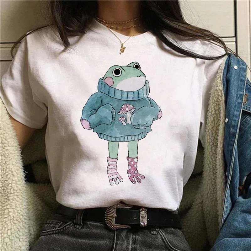 Leisure Academy Style Cartoon Frog T-shirt Spring Summer Leisure Large Women\'s T-shirt Ulzzang Harajuku Fashion Versatile Short