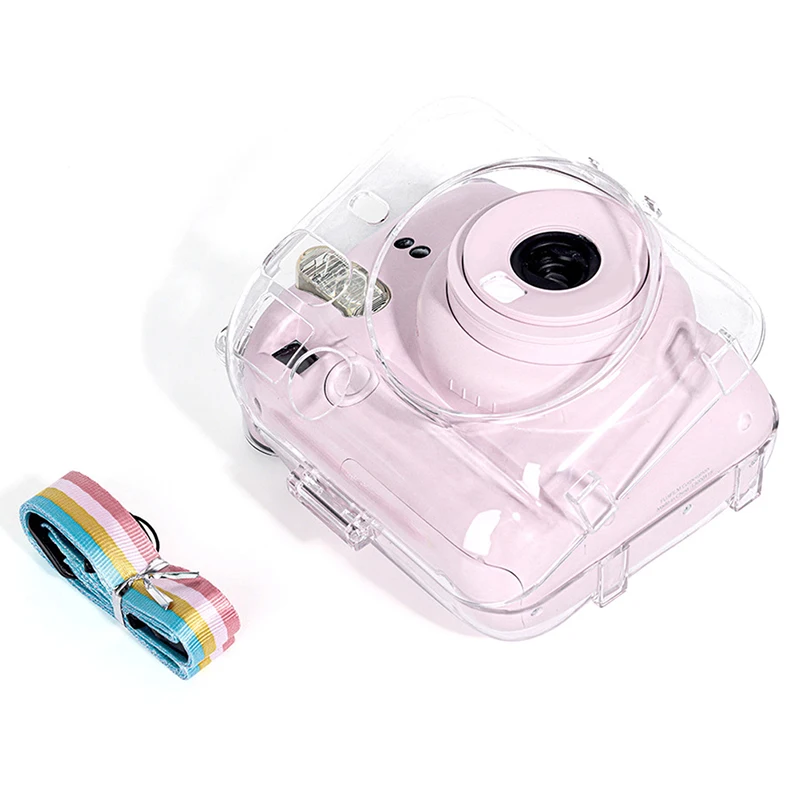 【buji3c】1Pc Shiny Crystal Camera Case for Instax Mini 12 Transparent Glitter Cover Bag with Strap for Instax Mini 12 view 2
