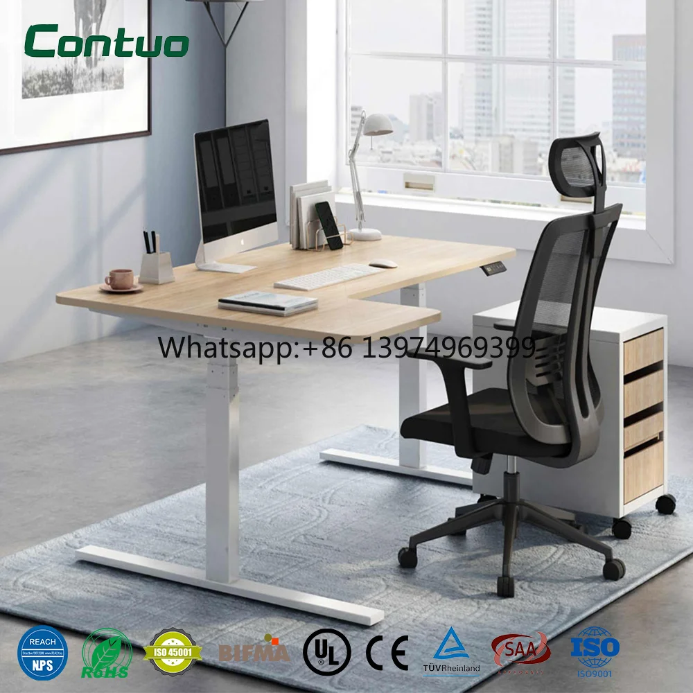 Hot Sales Modern L Shaped Electric Height Adjustable Standing Desk Sit Stand up Home Office Manager Computer Tables