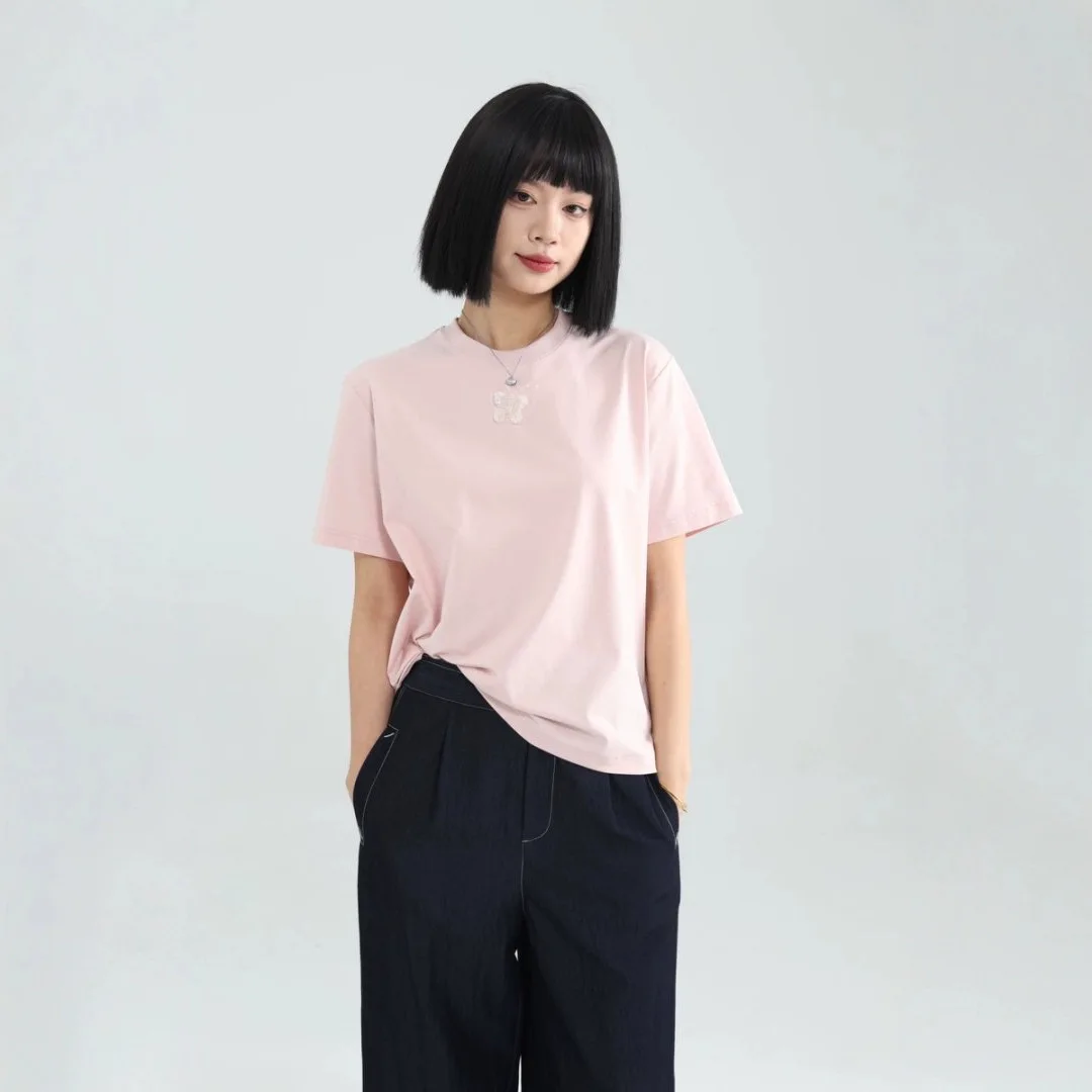 

Loose Cotton ort Sve T-irt Women's Casual Fitn Sportswear Pure Color Top Comfortable Breathable Summer Tee