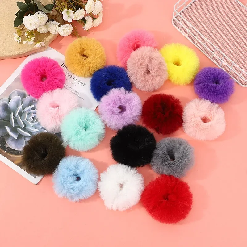 10pcs/lot Baby Girls Plush Elastic Hair Bands Small Rubber Band for Children Sweets Furry Scrunchie Hair Ties Hair Accessories