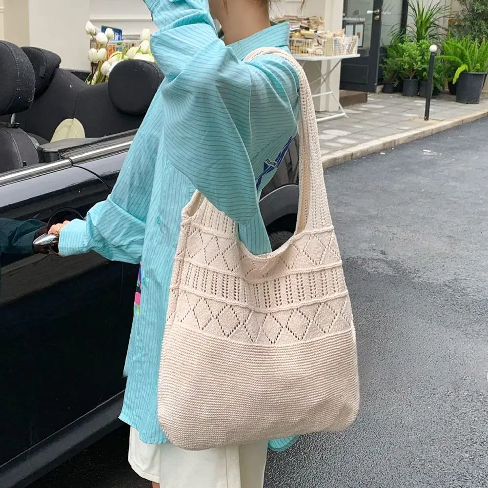 Grande capacidade oco compras Tote para mulheres, Bolsas de tricô, Crochet Bag, Bolsas de ombro