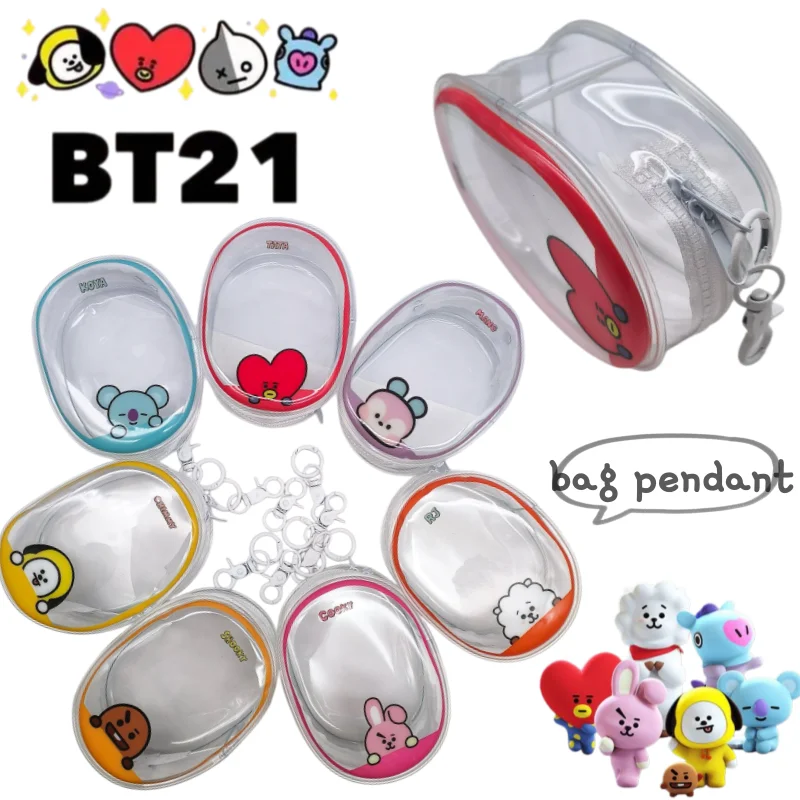 

BT21 ‌cooky and RJ keychain new creative cartoon and cute fashion Simple portable transparent storage Student zipper bag pendant