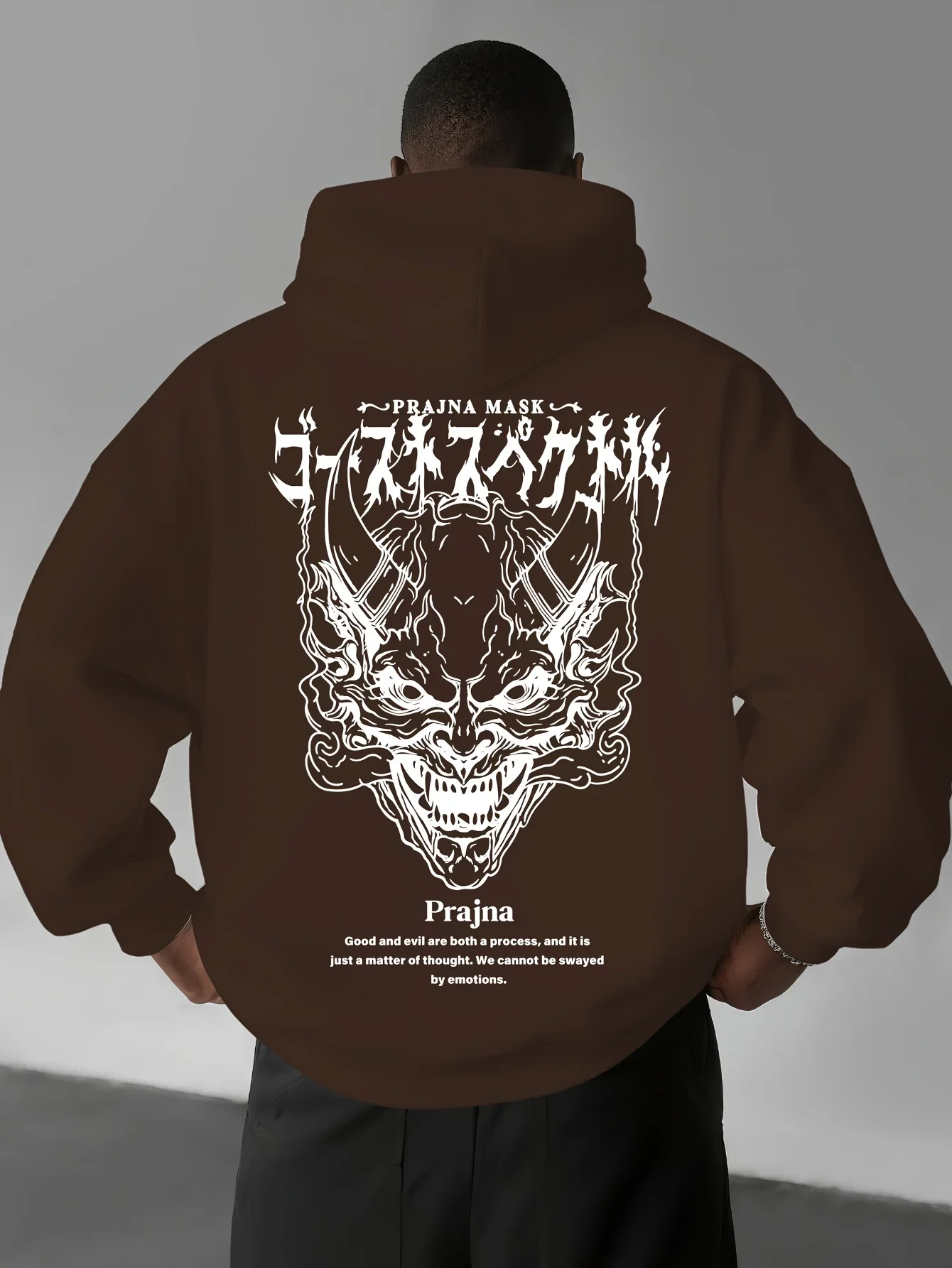 Stylized Chibi Devil Character Graphic Hoodie Simple Silhouette Back Print Pullover Sweatshirt Loose Unisex Autumn Winter Fleece
