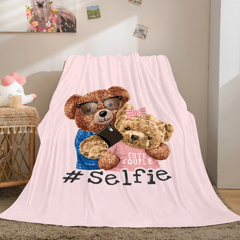 Nap Blanket Sofa Winter Warm B-Teddy Bear Funny Fluffy Soft Blankets King Size Microfiber Bedding Knee Bed Fleece Camping