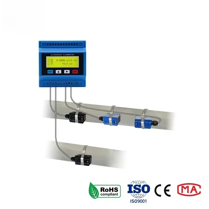 High Precision Ultrasonic Flowmeter 4 Inch 6 Inch Pipe Liquid Milk Sea Water 4-20mA RS485 Non-Invasive Water Flowmeter