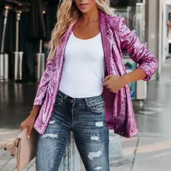 Shinny Sequins Women Blazer Elegant Lapel Office Lady Blazers Casual Long Sleeve Fashion Slim Female Jacket Coat Autumn 2024