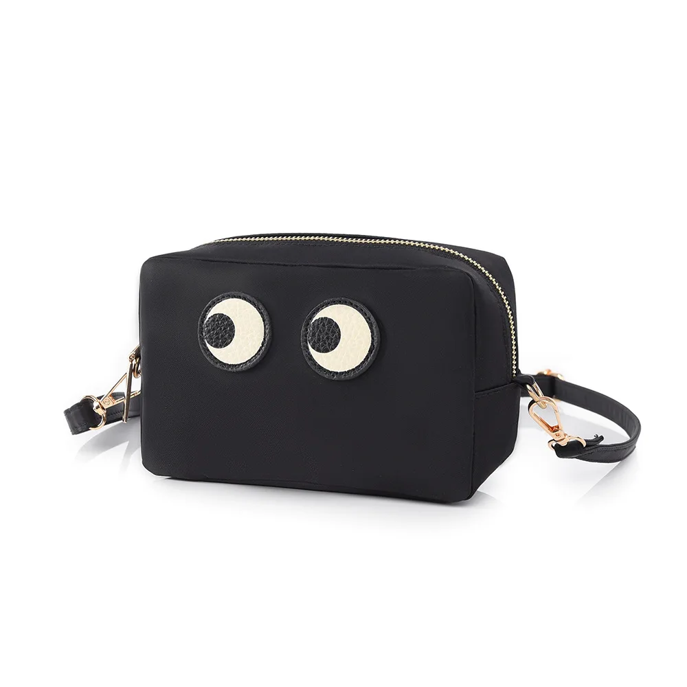 حقيبة مكياج مربعة الشكل عصرية جديدة لهذا العام مصنوعة من النايلون المقاوم للماء وجلد البقر، خفيفة الوزن ومحمولة، مع عين