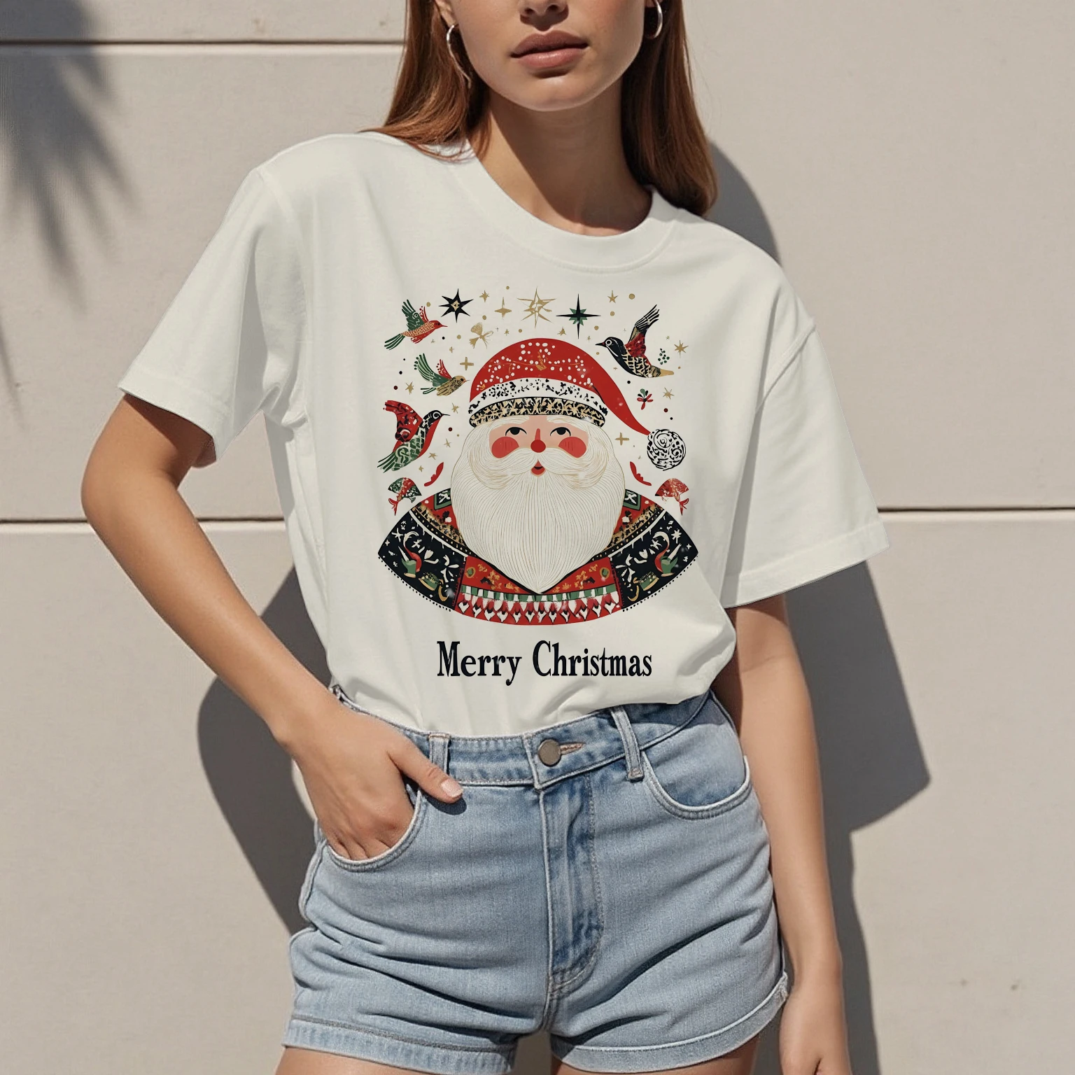 Weihnachten Kurzarm T-Shirt Sommer Design Damen Tops Damen Casual Mode vielseitige atmungsaktive Persönlichkeit