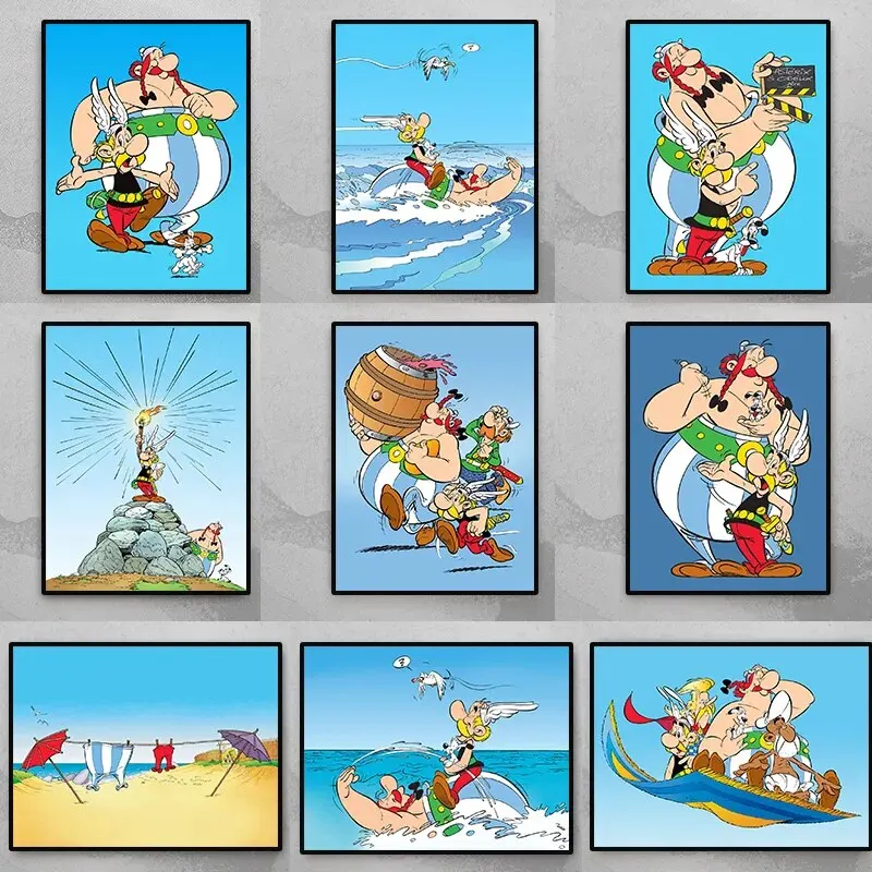 Asterix & Obelix Swimming Adventure Canvas Print - Wall Art Poster for Living Room Decor