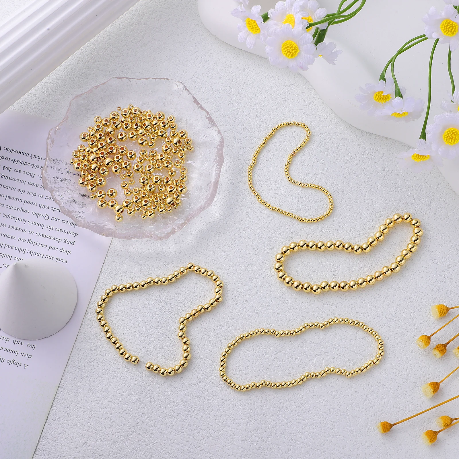 

400 шт. круглые медные металлические бусины-разделители для изготовления браслетов для взрослых, ювелирные изделия своими руками, объемные бусины для ожерелья