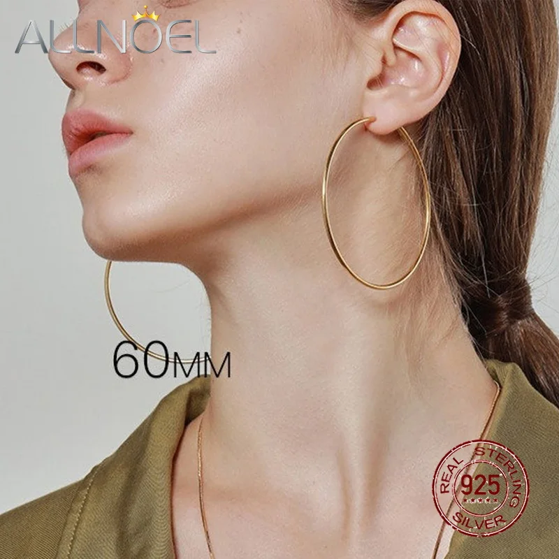 

ALLNOEL 60mm 925 Sterling Silver Hoop Earring Round Circle Loop Gifts Box Packing Simple Silver Huggie Hoop Earrings Piercing
