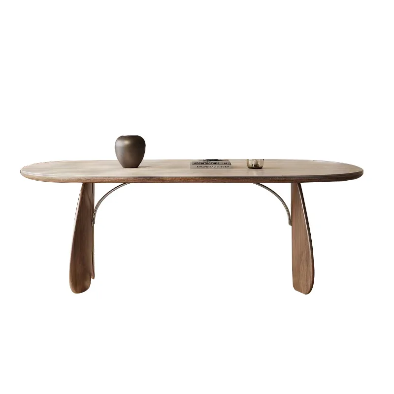 

French medieval rock slab able retro high-end small apartment oval solid wood dining table and chair combination light luxury