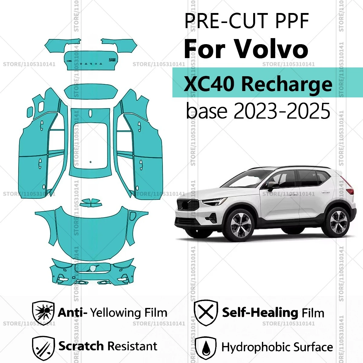 

Pre-Cut Paint Protection Film PPF Transparent Car Film Automotive PPF Full Vehicle For Volvo XC40 Recharge base 2023-2025