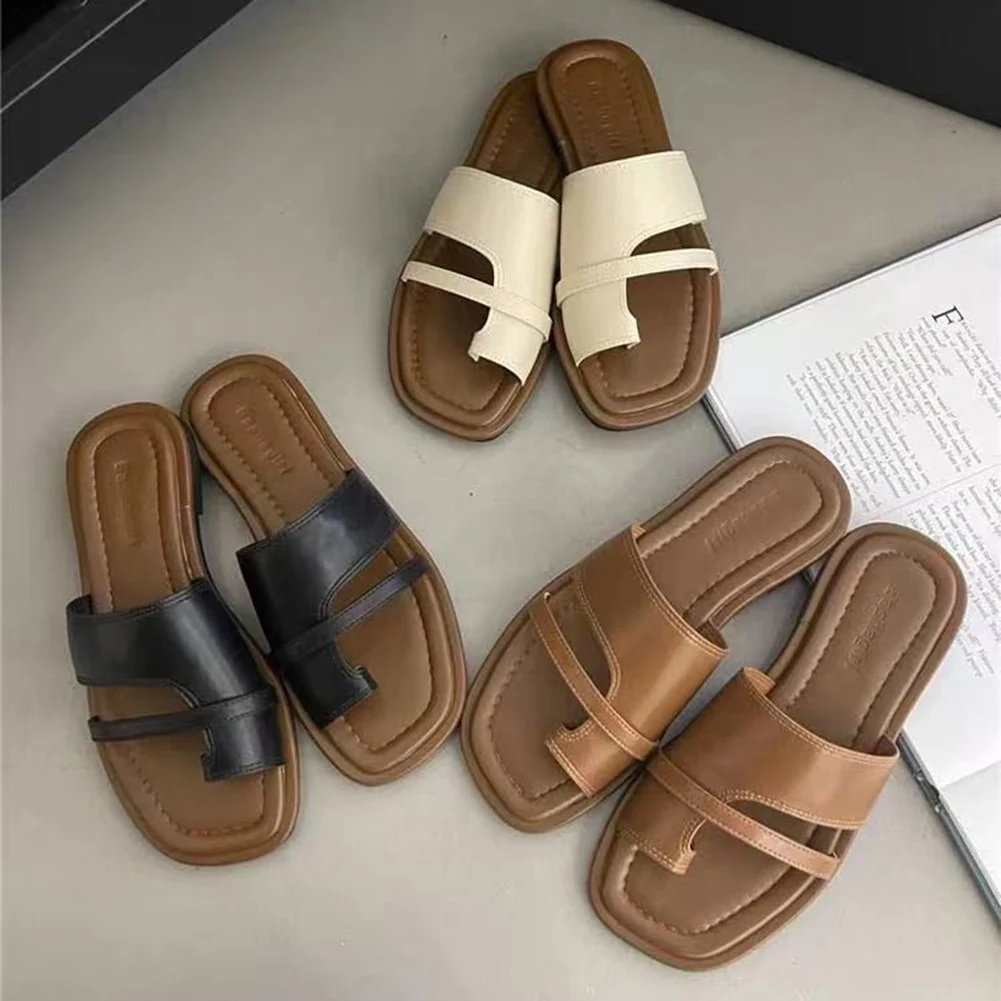 Sandália plana verão cor sólida sandálias planas dedo do pé aberto ao ar livre leve antiderrapante chinelos casuais praia sapatos femininos slides
