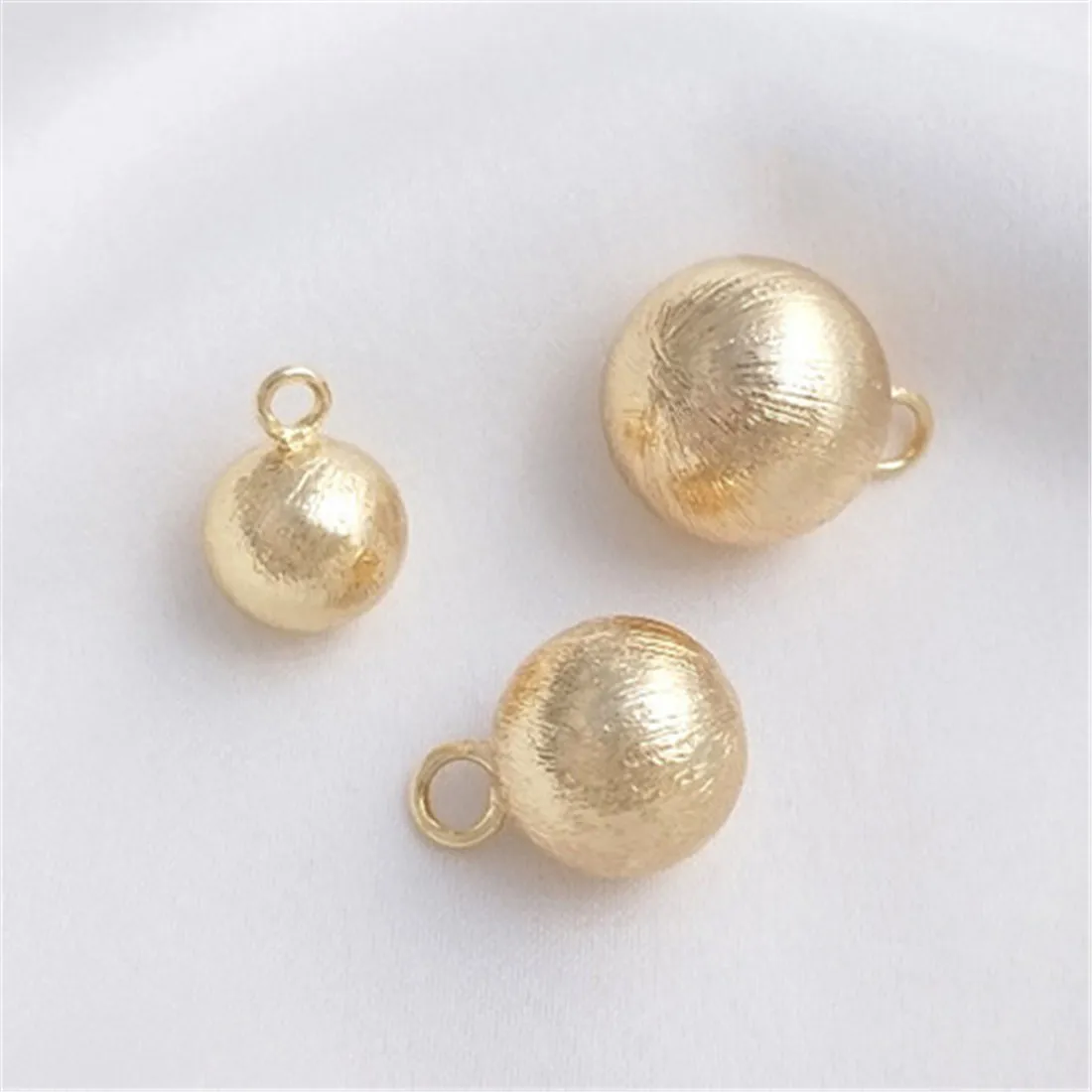 14K Genuine Gold Brushed Hanging Beads, Handmade Hanging Balls, Round Beads, DIY Bracelets, Earrings, Jewelry Accessories C265