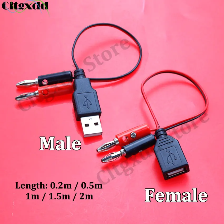 Cltgxdd USB Male Female Socket to 4mm Banana Plug Connection Conductive Wire USB A Banana Plug Test Charging Cable