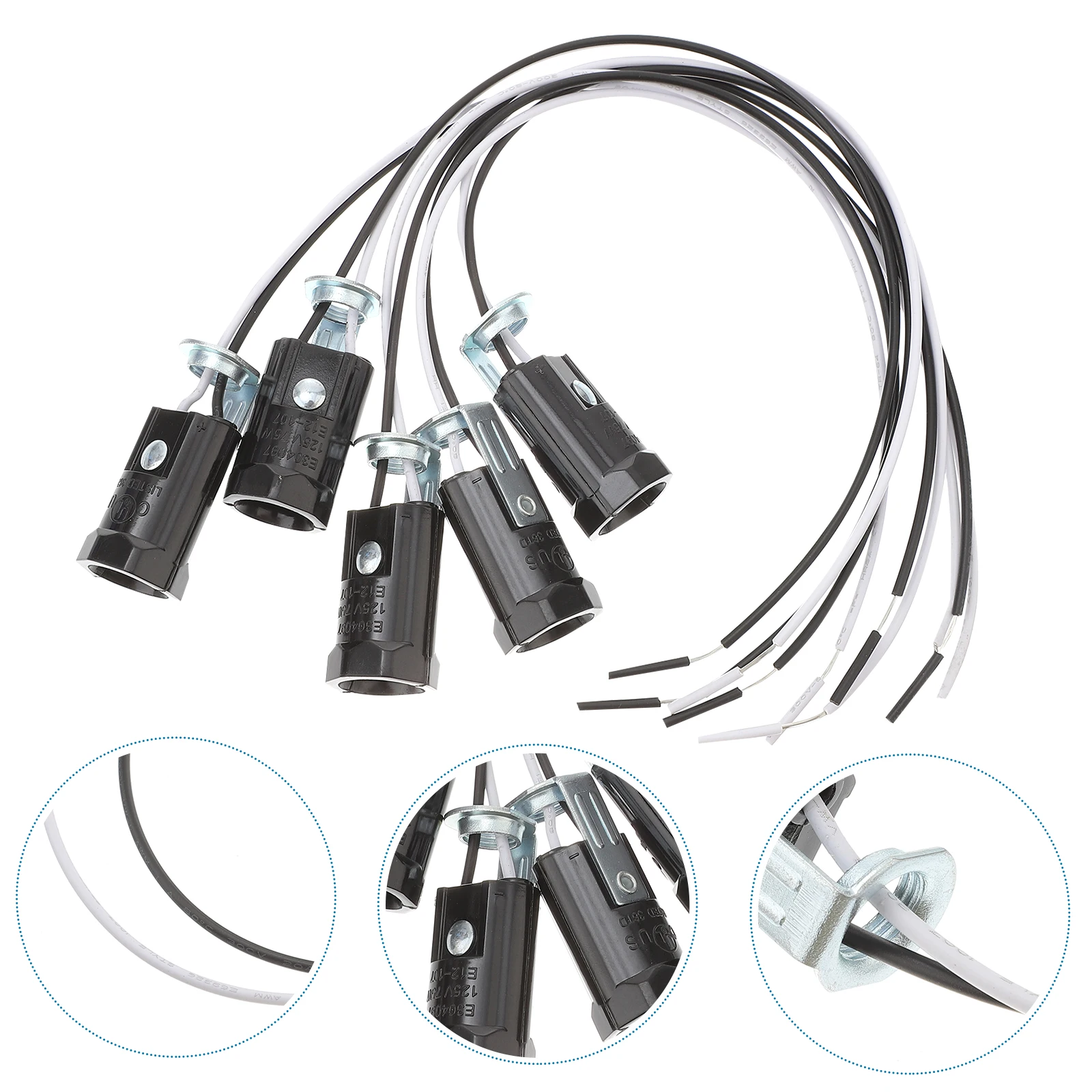 

5pcs Lamp Holder E12 Thread Smooth Body Screw Socket Light Bulb Base Industrial Style Durable Strong Bearings