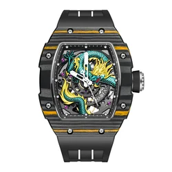 Haofa 3D Dragon Automatic Watch Men Sapphire NTPT Mechanical Luminous Watches For Men Luxury Carbon Fiber Mechanical Watch 2023