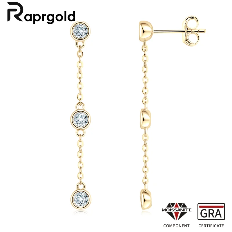 

RAPRGOLD Moissanite Tassel Chains Stud Earrings for Women 925 Sterling Silver Piercing Dangling Earring Jewelry Gifts Pendientes