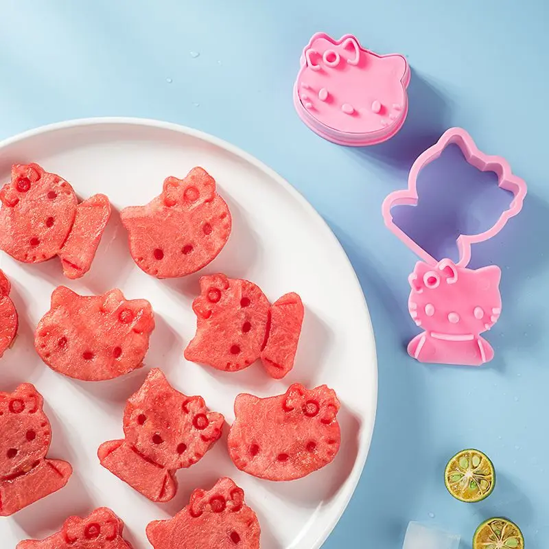 New 2 Pieces Sanrio Hello Kitty Fruit Mold Cute Cake Biscuit Grinding Cartoon Press Baking Tool Kitchen Supplies