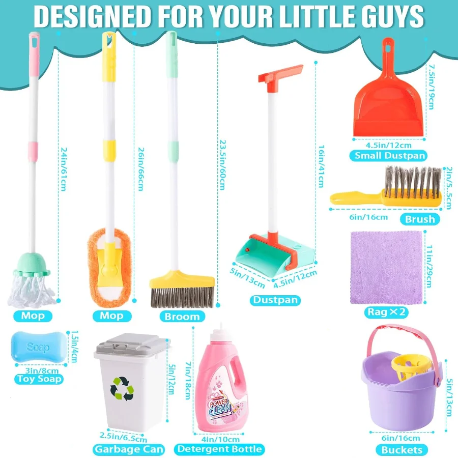 Kids Cleaning Toy Set, Kids Adjustable Mop Broom & Dustpan Set, House Cleaning Tool Toys for children，Random Color