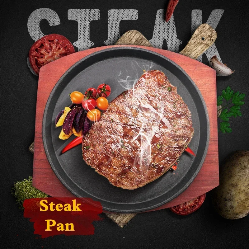 

Round household iron plate plate Korean barbecue pan fried steak non stick cast iron barbecue plate steak cast iron