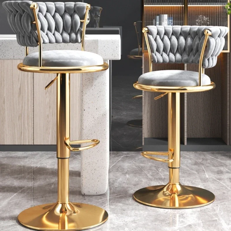 

Nordic Household Backrest High Bar Stools Modern Commercial Chairs Liftable Swivel Bar Stools Kitchen Furniture