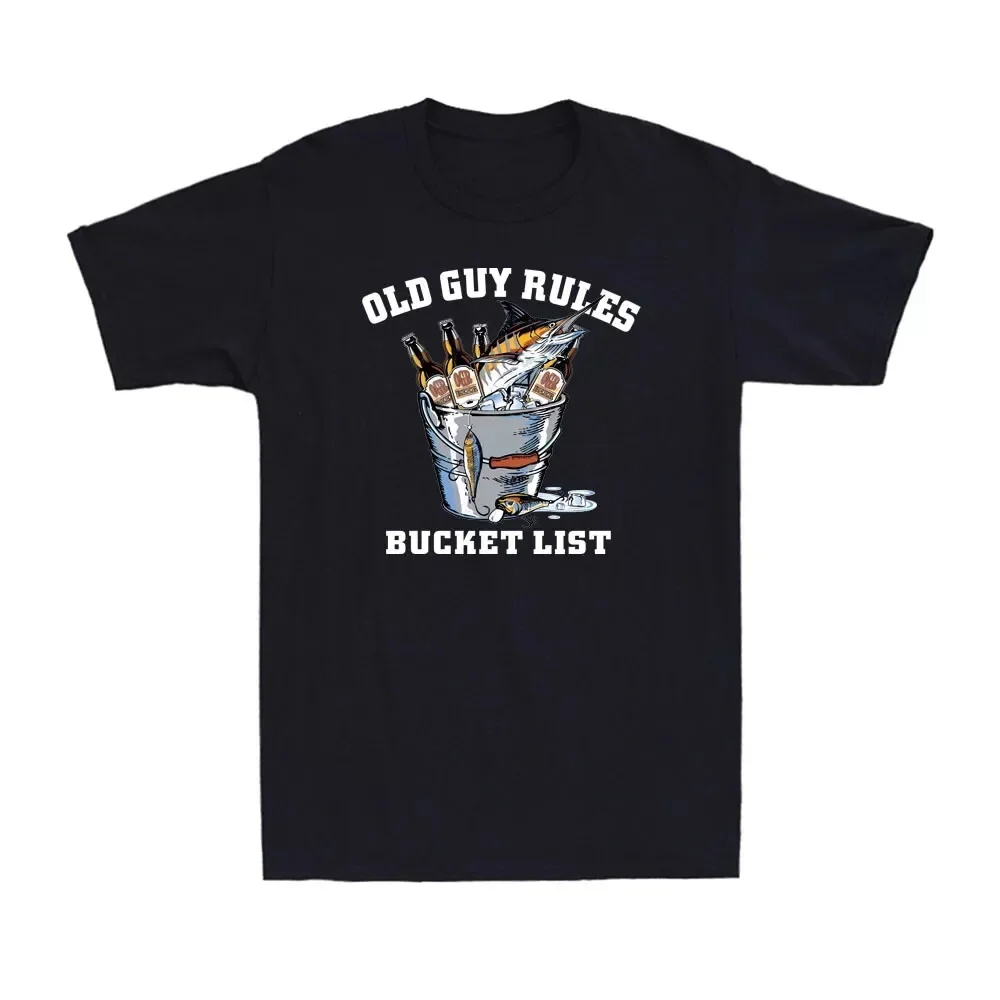 Old Guy Rules Bucket List Fishing Novelty Funny Quote Retro Men's T-Shirt