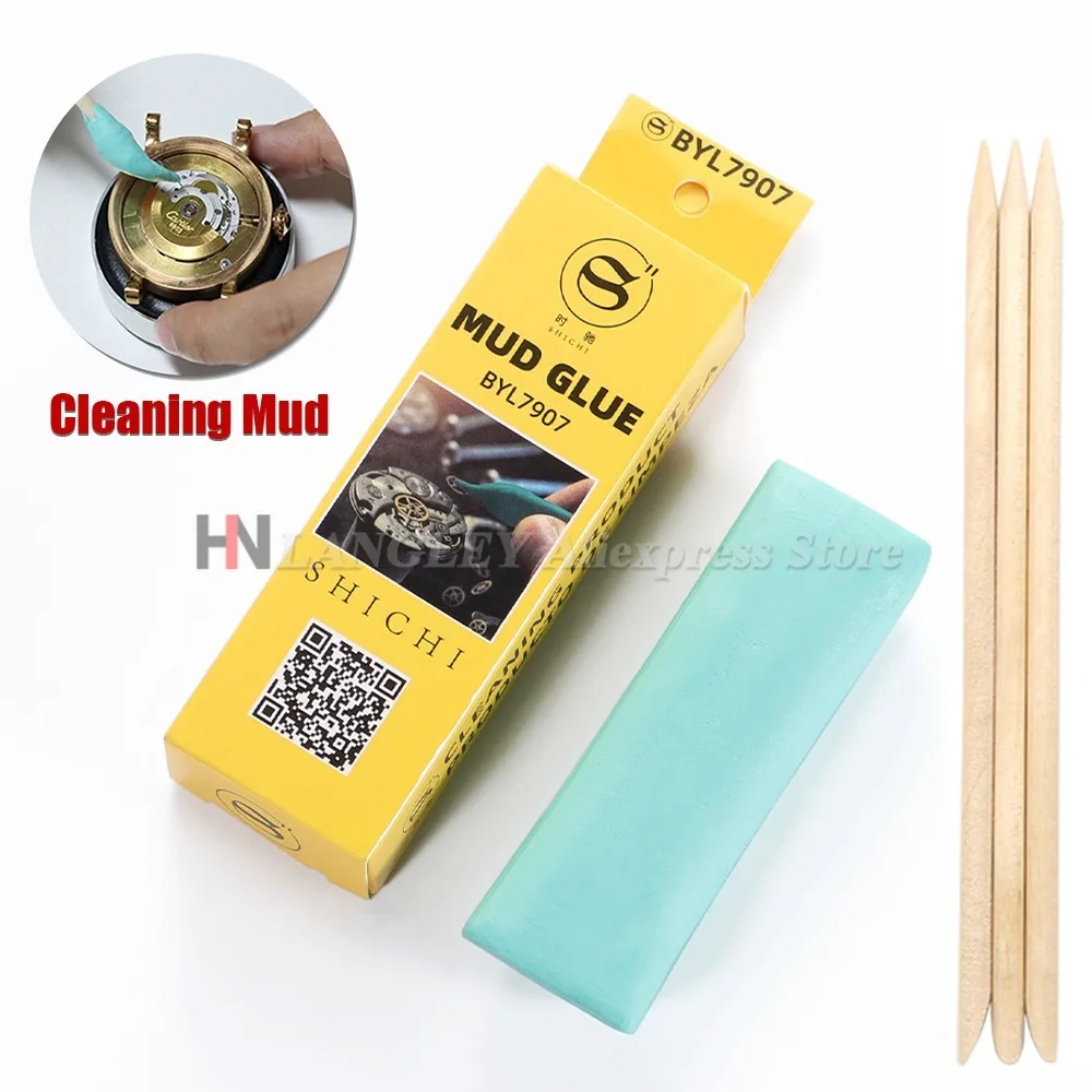 Herramienta de eliminación de polvo de reloj verde, limpiador de esfera de reloj Rodico Putty para relojeros, palo de limpieza de madera, herramientas de limpieza de esfera de barro