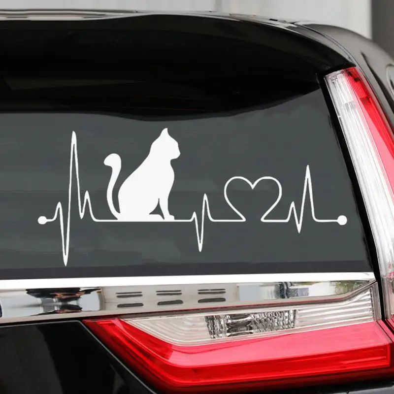 

Pet Cat Heartbeat Lifeline Car Sticker 2PCS Creative Vinyl Decal for Auto & Motorcycle Exterior Decor