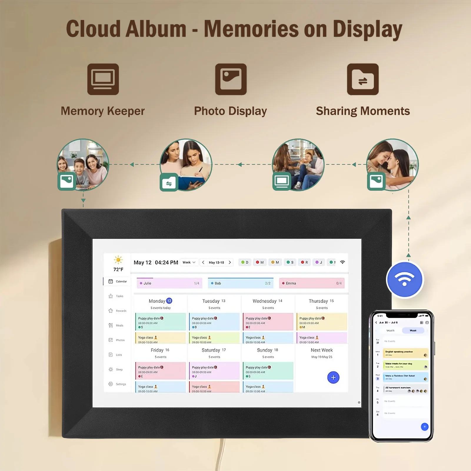 10.1'' WiFi Smart Digital Calendar Touchscreen Interactive Display 2 Way Sync Desktop/Wall Mounted  Chore Chart Family Schedule