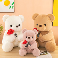 Cute flower hugging bear plush toy cuddly bear rose teddy bear doll Valentine's Day gift