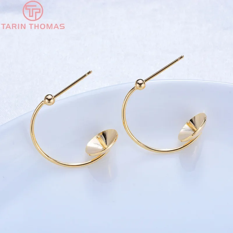 

(2505)4PCS 24MM 24K Gold Color Brass Round with Hlaf Pins Small Circle Stud Earrings High Quality DiyJewelry Findings Accessorie