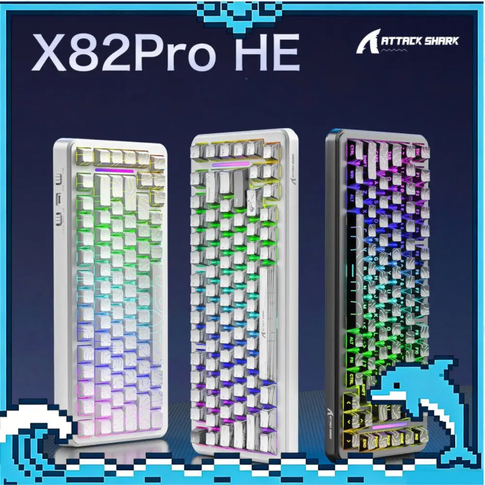 ATTACK SHARK X82 Pro HE Magnetic Keyboard Tri-Mode Wireless 8K Polling Rate Gaming 75% RGB 5000mAh 0.1MS Low Latency Keyboard