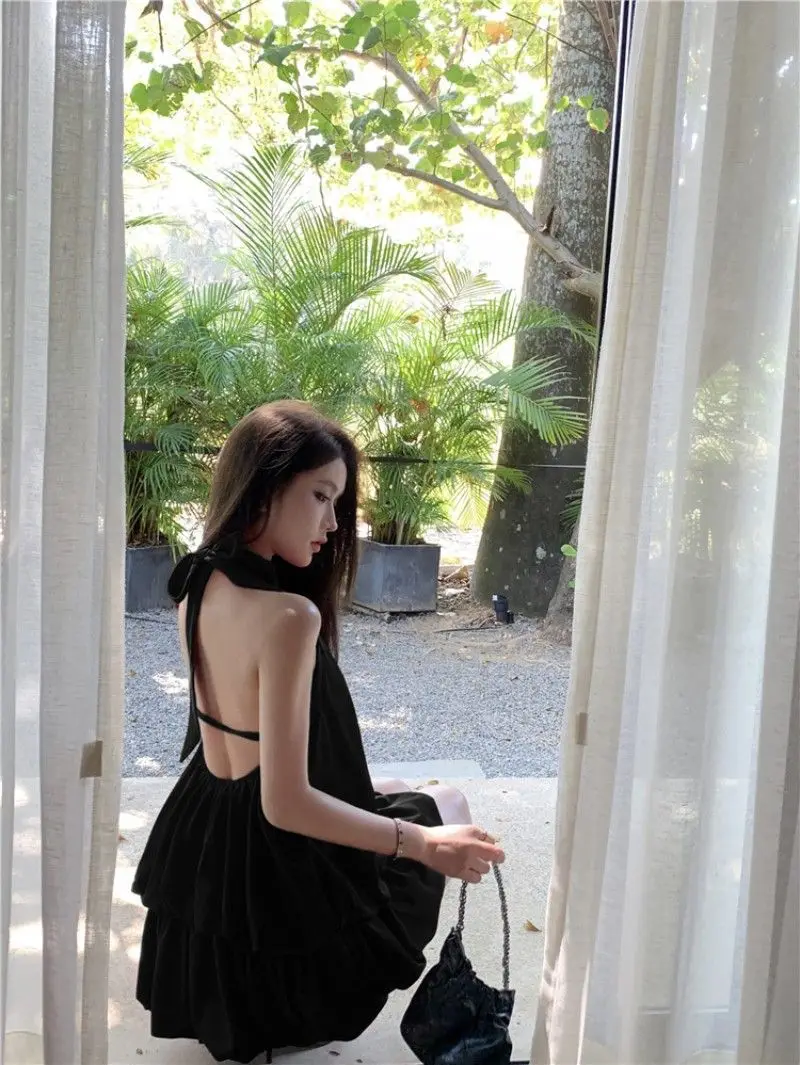 Vestidos femininos na altura do joelho 2025 mulher sem mangas plissado acordeão drapeado dobras empilhadas em camadas torções babados