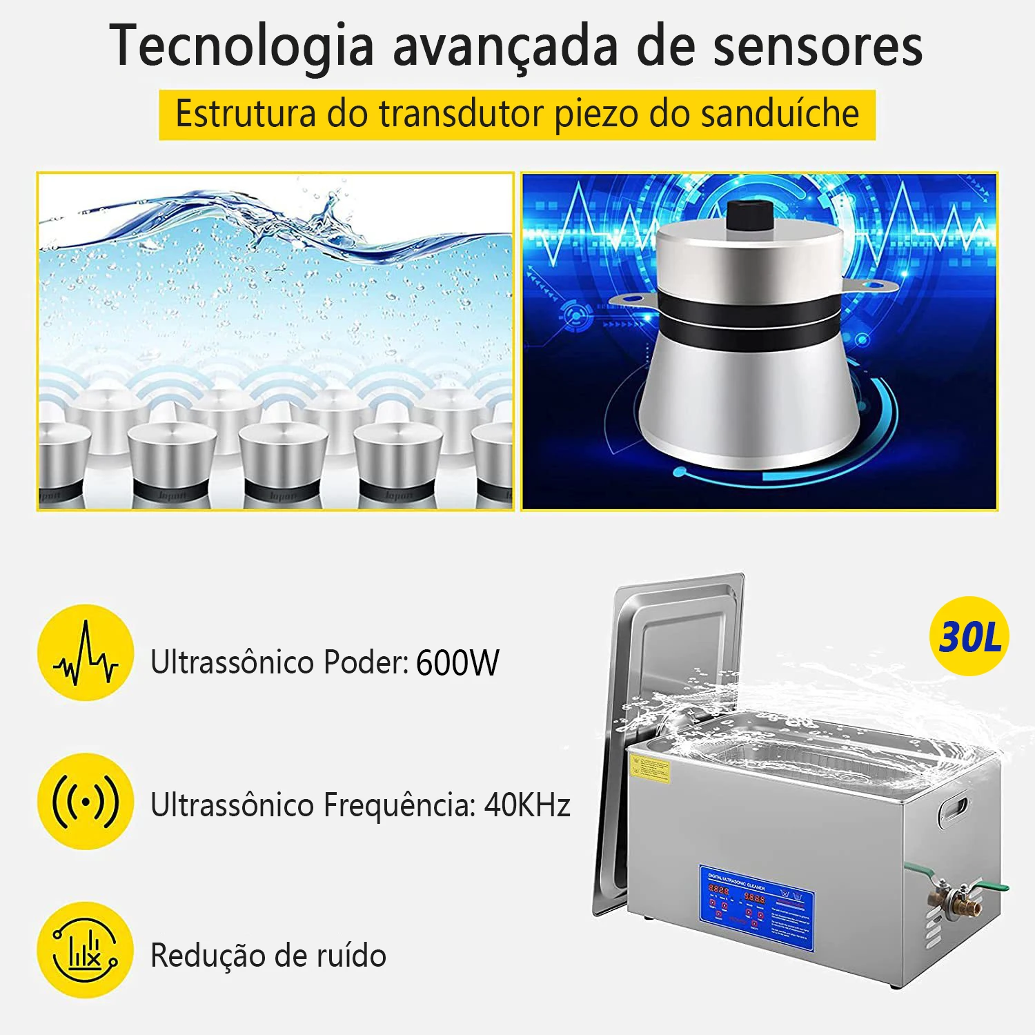 Unmui-Limpador Ultrassonico Digital Com Aquecimento, Alta Frequência Cuba Ultrassônica, Aço inoxidável Ultrassom Limpeza, 220v 40khz