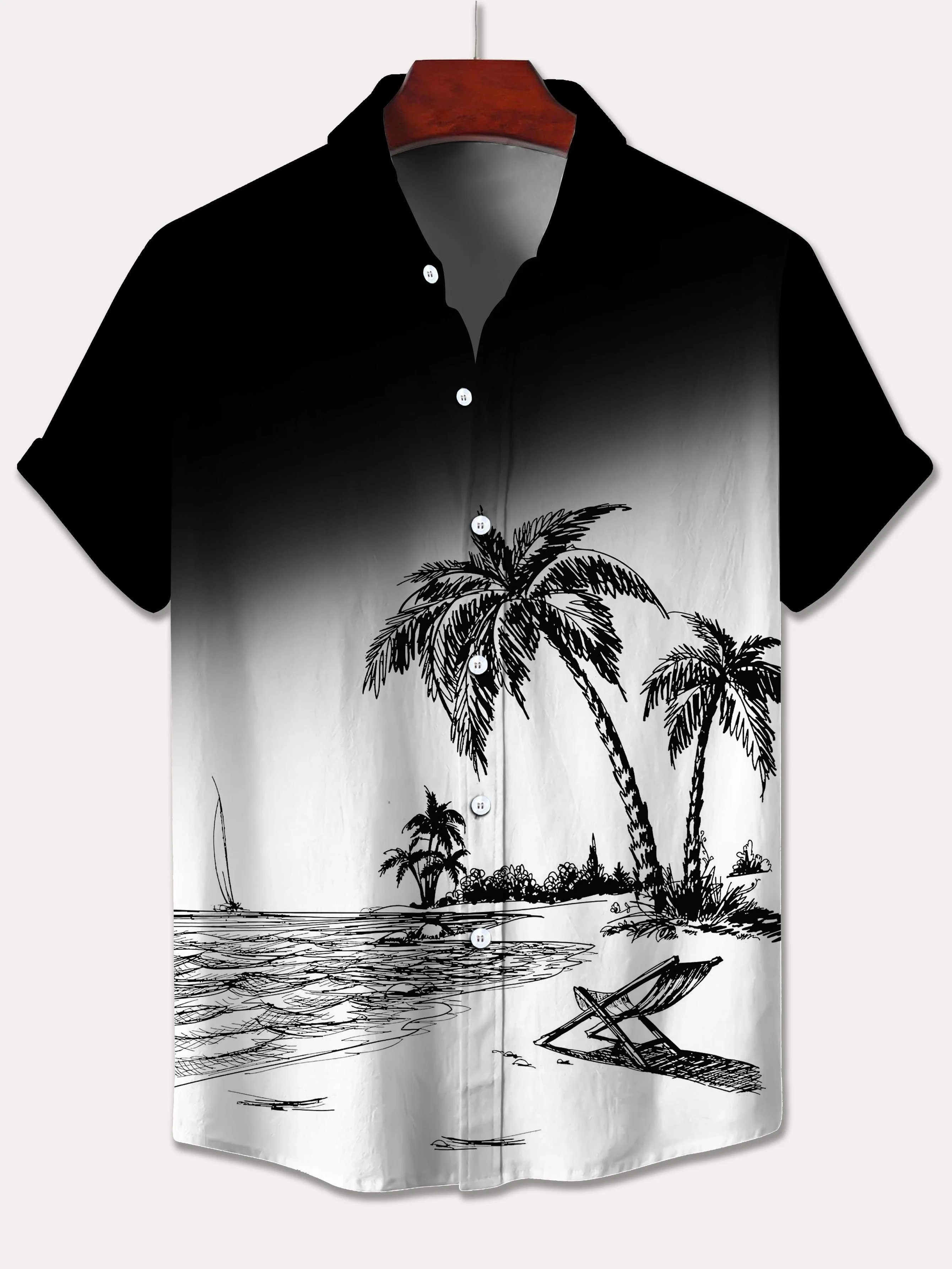 

2026 Summer New Style Men's Short-Sleeved Shirt with 3D Coconut Tree Print for Street Casual Fashion Comfortable and Soft