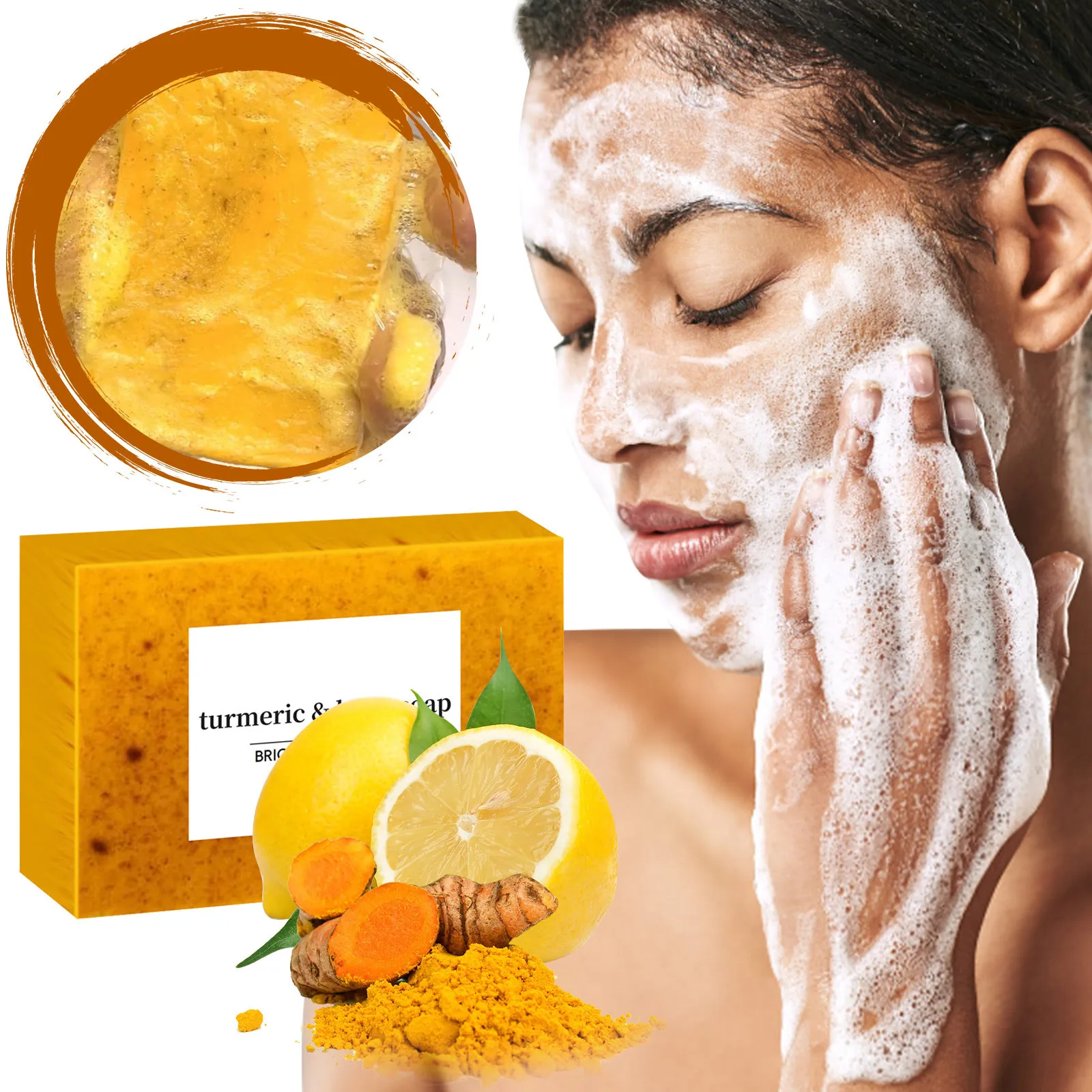 100g 1/3/5PCS Turmeric Lemon Granular Soap, Skin Brightening Reduces Dark Spots, Hyperpigmentation Other Skin Damage, Gift