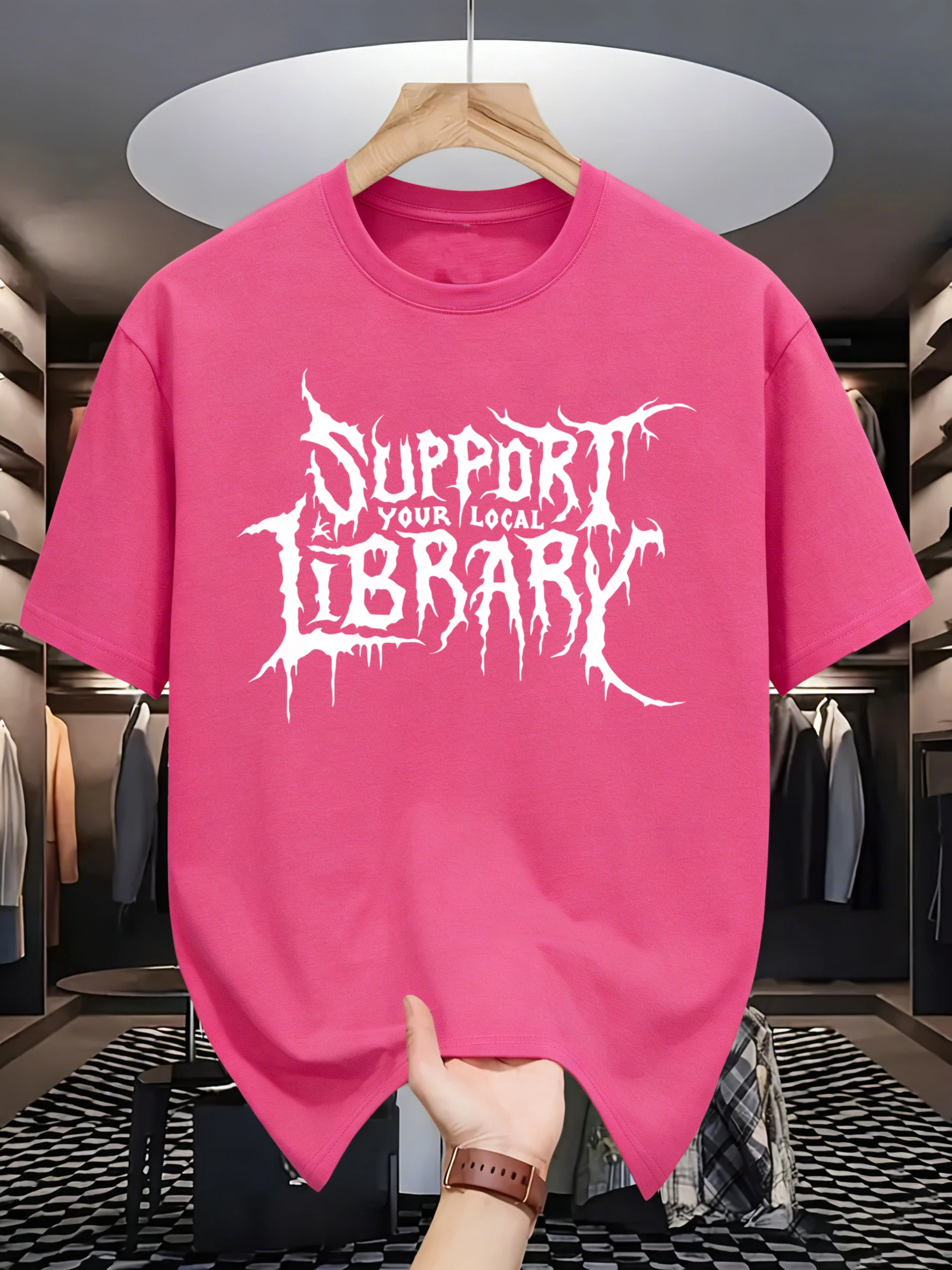 Unterstützen Sie Ihr lokales Bibliothekszentrum. Design-T-Shirt für Herren, trendiges Hip-Hop-All-Match-T-Shirt, lässige Baumwollkleidung, O-Ausschnitt, lockere Streetwear